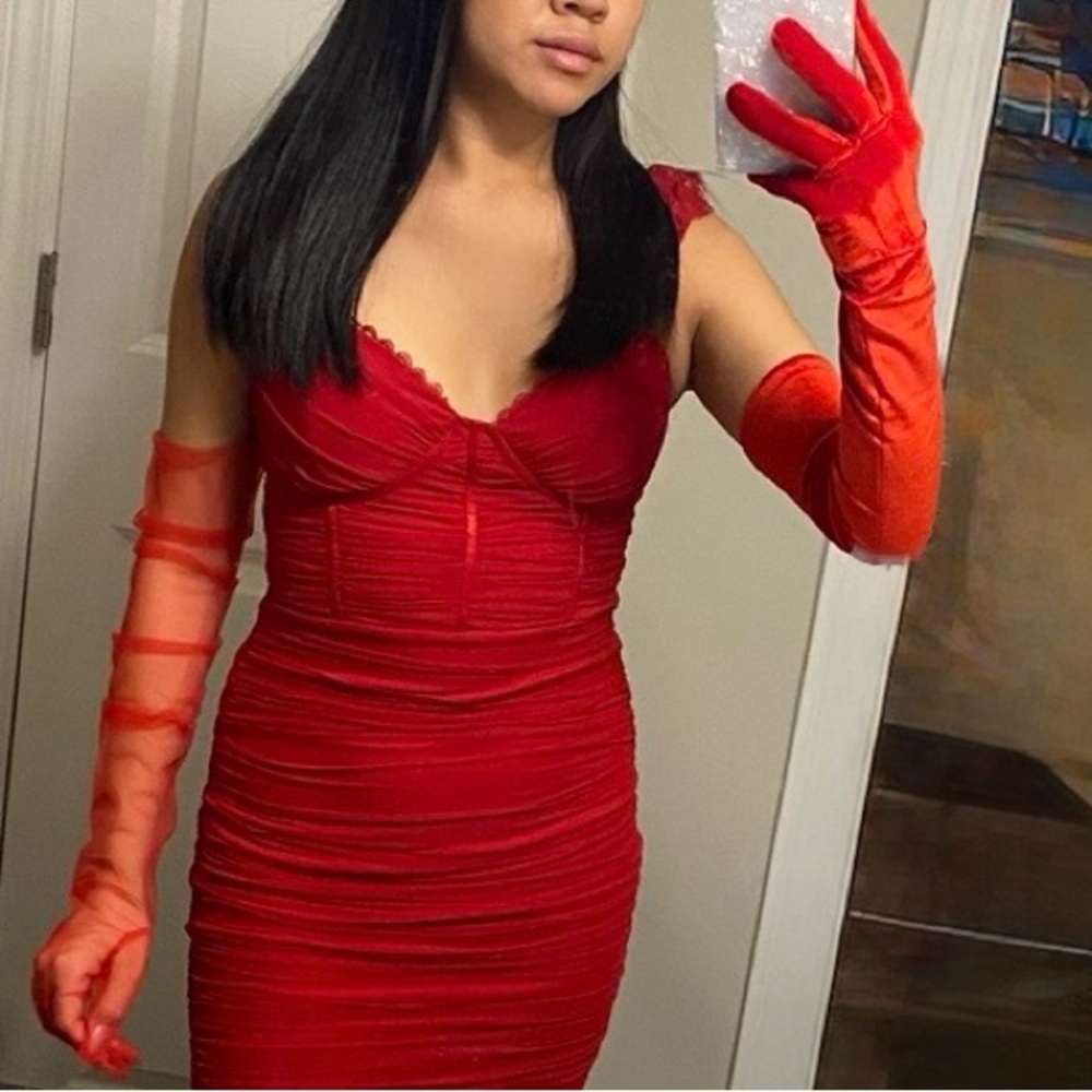 Windsor Red Ruched Bodycon Dress